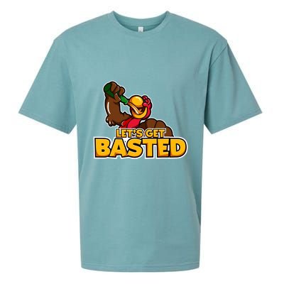 Cool Lets Get Basted Funny Turkey Beer Thanksgiving Gift Sueded Cloud Jersey T-Shirt