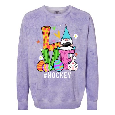 Cool Love Gnome Hockey Player Eggs Hunting Easter Day Funny Gift Colorblast Crewneck Sweatshirt