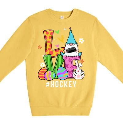 Cool Love Gnome Hockey Player Eggs Hunting Easter Day Funny Gift Premium Crewneck Sweatshirt