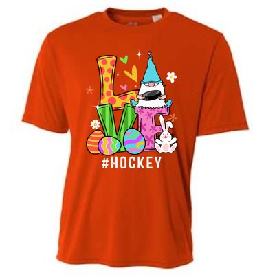 Cool Love Gnome Hockey Player Eggs Hunting Easter Day Funny Gift Cooling Performance Crew T-Shirt