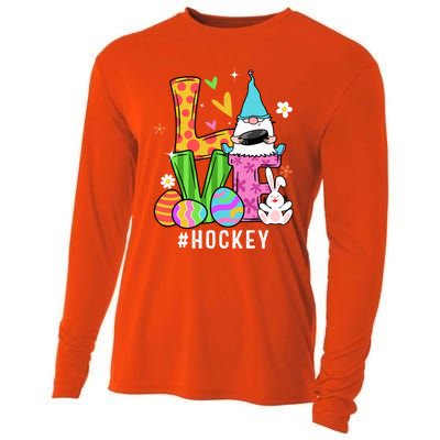 Cool Love Gnome Hockey Player Eggs Hunting Easter Day Funny Gift Cooling Performance Long Sleeve Crew