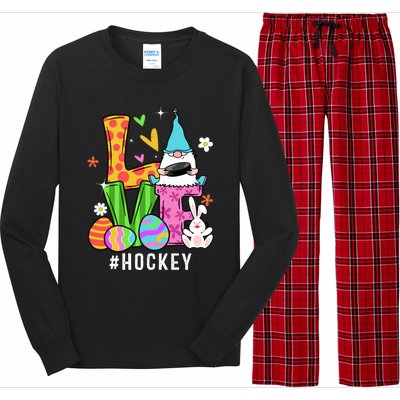 Cool Love Gnome Hockey Player Eggs Hunting Easter Day Funny Gift Long Sleeve Pajama Set