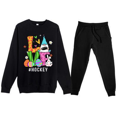 Cool Love Gnome Hockey Player Eggs Hunting Easter Day Funny Gift Premium Crewneck Sweatsuit Set