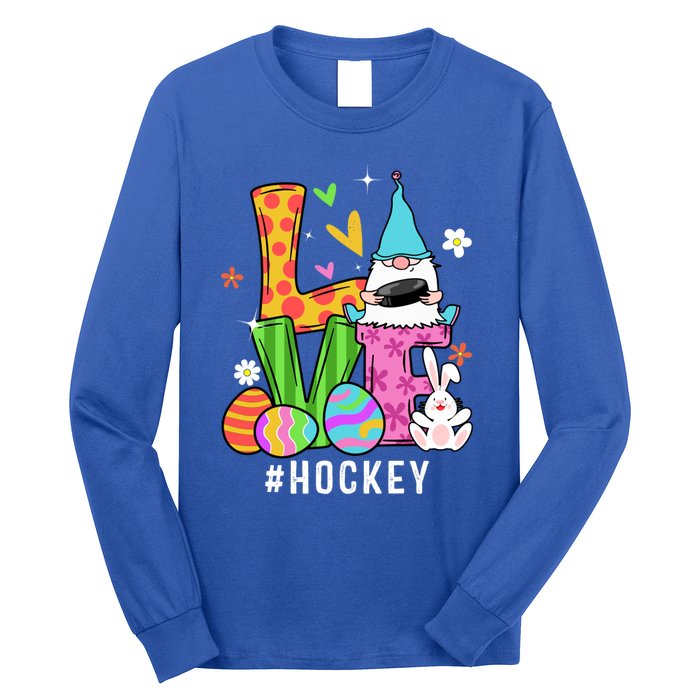 Cool Love Gnome Hockey Player Eggs Hunting Easter Day Funny Gift Long Sleeve Shirt