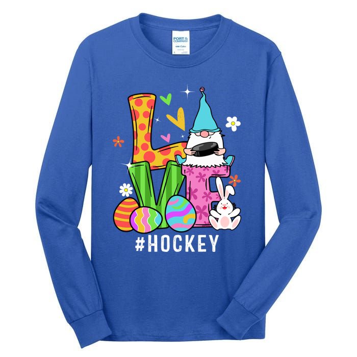 Cool Love Gnome Hockey Player Eggs Hunting Easter Day Funny Gift Tall Long Sleeve T-Shirt