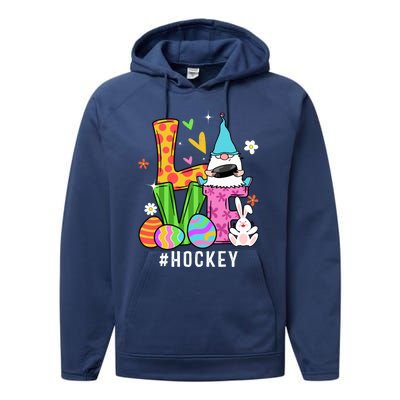 Cool Love Gnome Hockey Player Eggs Hunting Easter Day Funny Gift Performance Fleece Hoodie