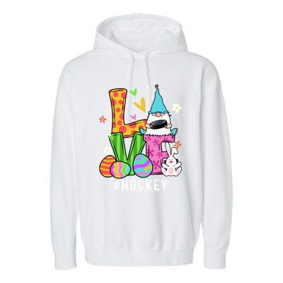 Cool Love Gnome Hockey Player Eggs Hunting Easter Day Funny Gift Garment-Dyed Fleece Hoodie