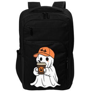 Cute Little Ghost Drinking Coffee Halloween Spooky Season Impact Tech Backpack