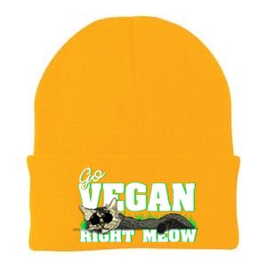 Cat Lover Go Vegan Right Meow Gift Knit Cap Winter Beanie