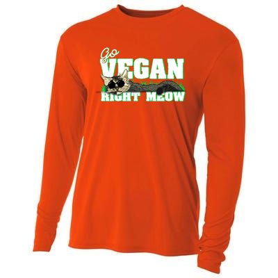 Cat Lover Go Vegan Right Meow Gift Cooling Performance Long Sleeve Crew