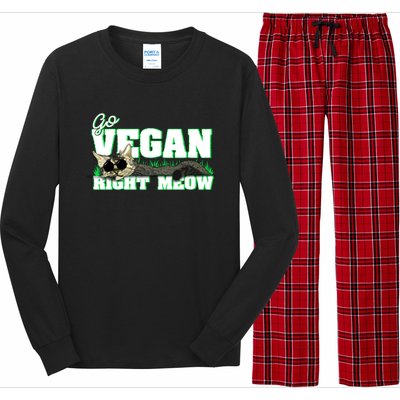 Cat Lover Go Vegan Right Meow Gift Long Sleeve Pajama Set