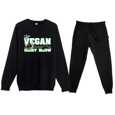 Cat Lover Go Vegan Right Meow Gift Premium Crewneck Sweatsuit Set