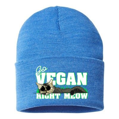 Cat Lover Go Vegan Right Meow Gift Sustainable Knit Beanie