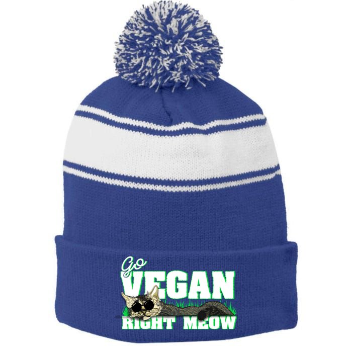 Cat Lover Go Vegan Right Meow Gift Stripe Pom Pom Beanie