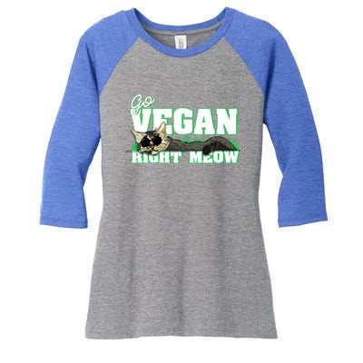 Cat Lover Go Vegan Right Meow Gift Women's Tri-Blend 3/4-Sleeve Raglan Shirt