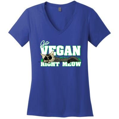 Cat Lover Go Vegan Right Meow Gift Women's V-Neck T-Shirt