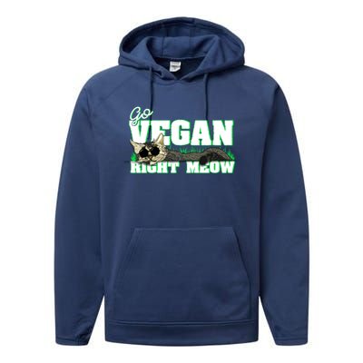 Cat Lover Go Vegan Right Meow Gift Performance Fleece Hoodie