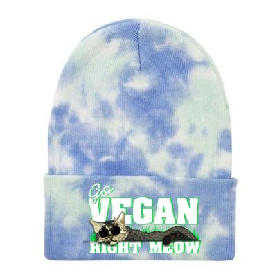 Cat Lover Go Vegan Right Meow Gift Tie Dye 12in Knit Beanie