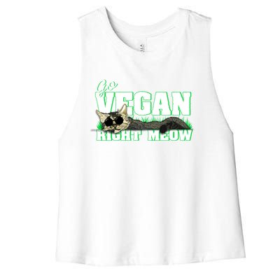 Cat Lover Go Vegan Right Meow Gift Women's Racerback Cropped Tank