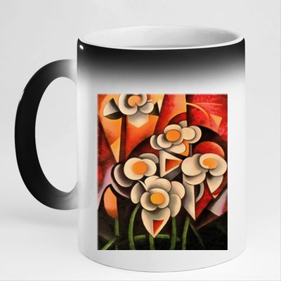 Calla Lilies Geometric Art Abstract In Brown Tones Cute Gift 11oz Black Color Changing Mug