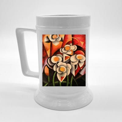 Calla Lilies Geometric Art Abstract In Brown Tones Cute Gift Beer Stein