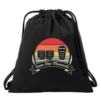 Car Lover Gift Vintage Retro Save The Manuals Stick Drawstring Bag