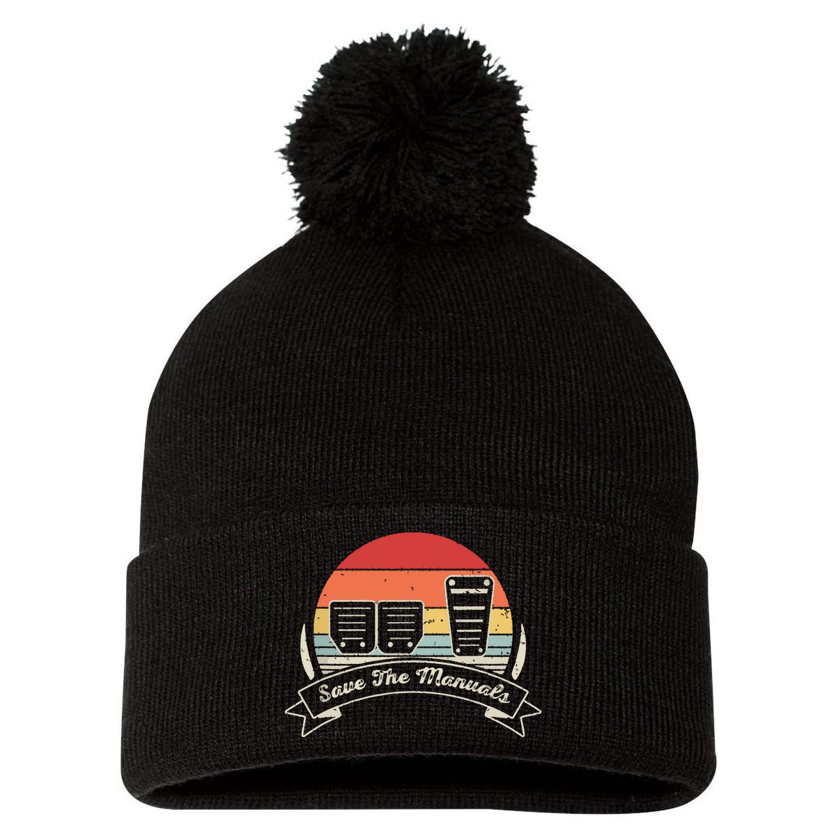 Car Lover Gift Vintage Retro Save The Manuals Stick Pom Pom 12in Knit Beanie
