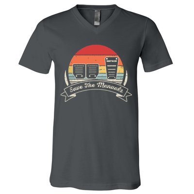 Car Lover Gift Vintage Retro Save The Manuals Stick V-Neck T-Shirt