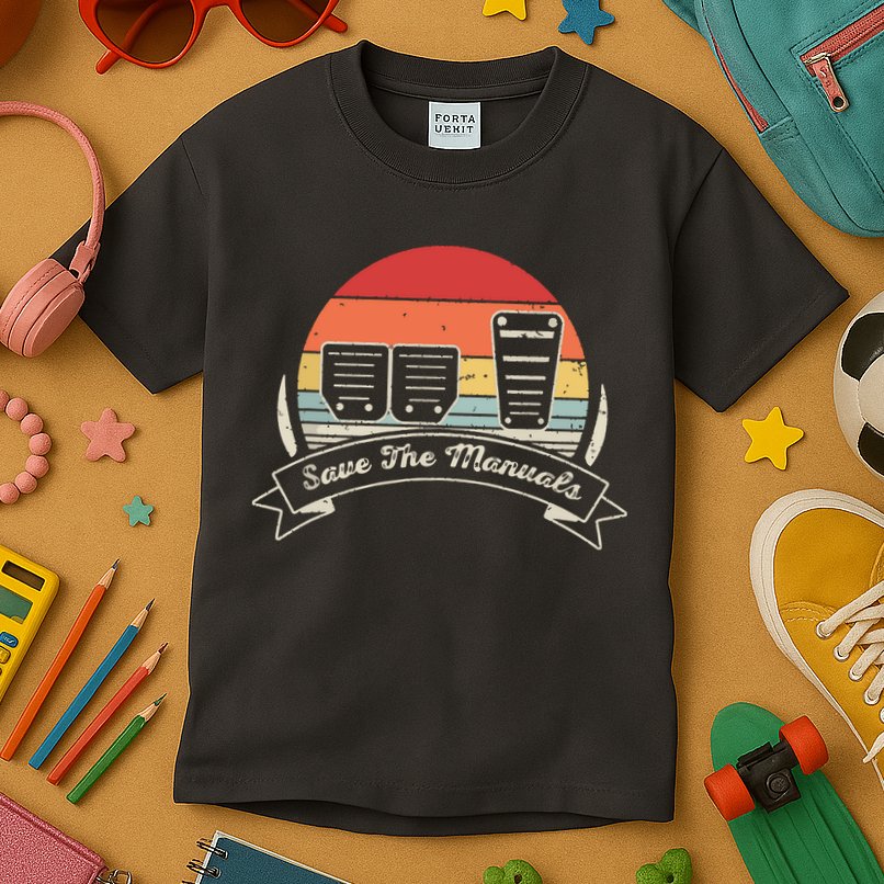 Car Lover Gift Vintage Retro Save The Manuals Stick Kids T-Shirt