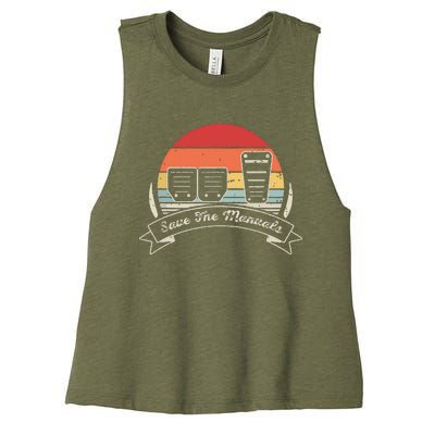 Car Lover Gift Vintage Retro Save The Manuals Stick Women's Racerback Cropped Tank