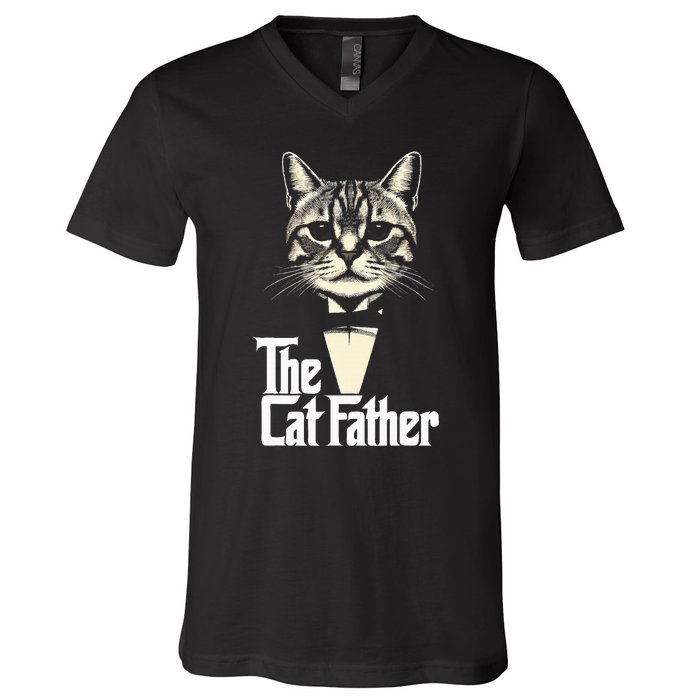 Cat Lover Gifts Funny The Catfather Cat Dad V-Neck T-Shirt