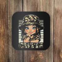 Cutie LocD Girl With Camo Hat Locs Black Girl Juneteenth Coaster