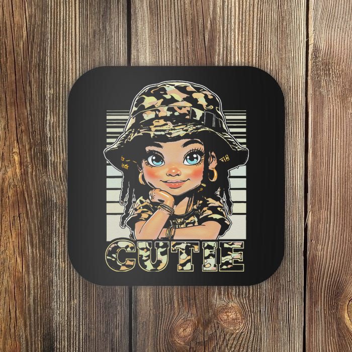 Cutie LocD Girl With Camo Hat Locs Black Girl Juneteenth Coaster