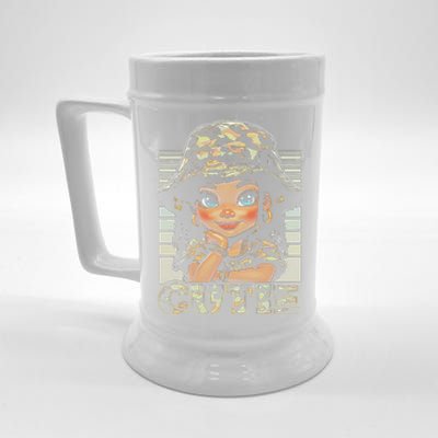 Cutie LocD Girl With Camo Hat Locs Black Girl Juneteenth Beer Stein