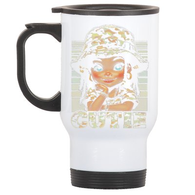 Cutie LocD Girl With Camo Hat Locs Black Girl Juneteenth Stainless Steel Travel Mug