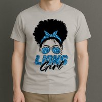 Cute Lions Girl Bandana Afro Hair Football Fan T-Shirt