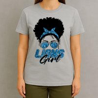 Cute Lions Girl Bandana Afro Hair Football Fan T-Shirt
