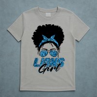 Cute Lions Girl Bandana Afro Hair Football Fan T-Shirt