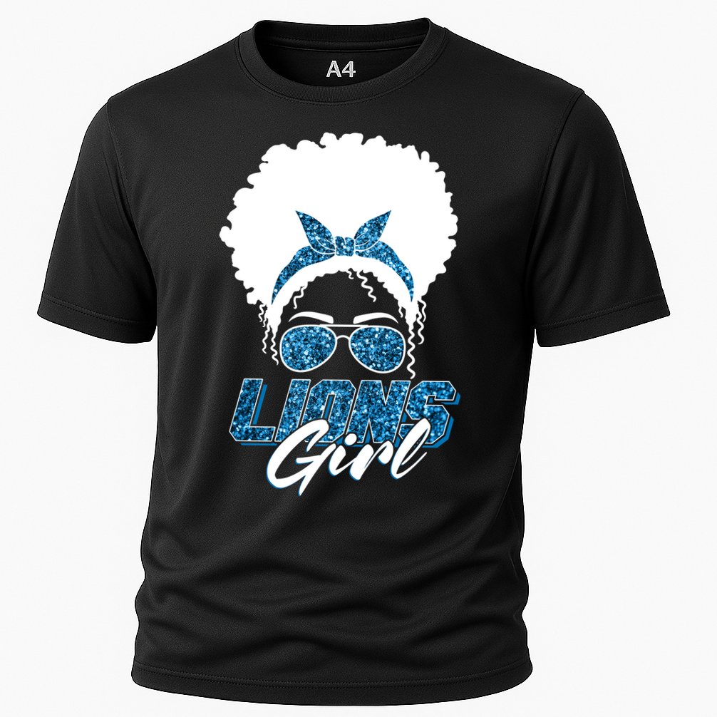 Cute Lions Girl Bandana Afro Hair Football Fan Cooling Performance Crew T-Shirt