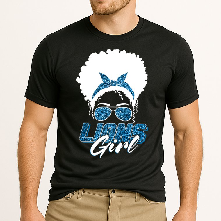 Cute Lions Girl Bandana Afro Hair Football Fan Cooling Performance Crew T-Shirt