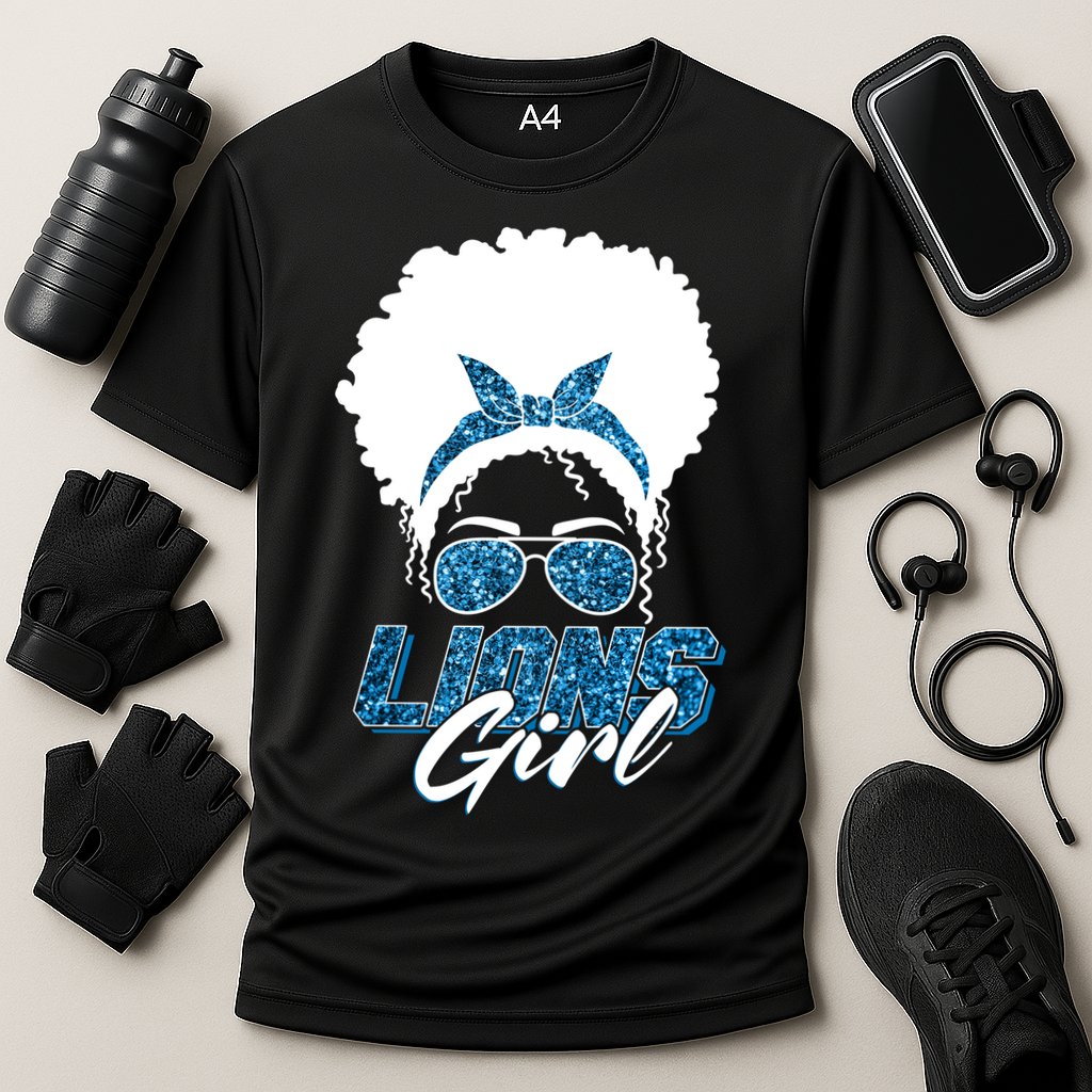 Cute Lions Girl Bandana Afro Hair Football Fan Cooling Performance Crew T-Shirt