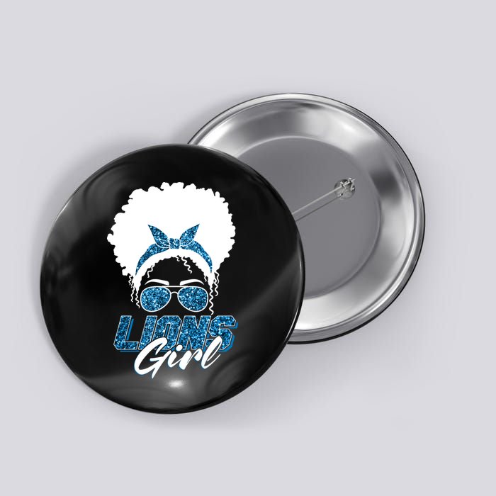 Cute Lions Girl Bandana Afro Hair Football Fan Button