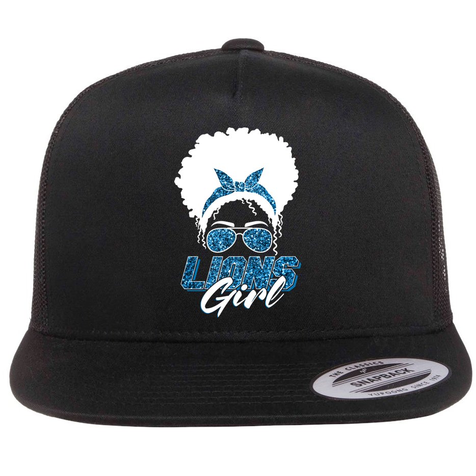 Cute Lions Girl Bandana Afro Hair Football Fan Flat Bill Trucker Hat