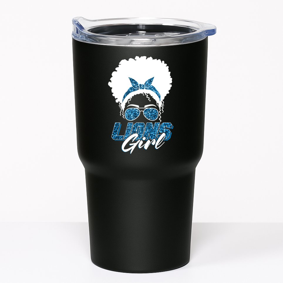 Cute Lions Girl Bandana Afro Hair Football Fan Tumbler