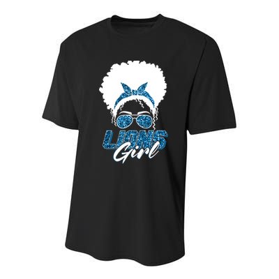 Cute Lions Girl Bandana Afro Hair Football Fan Youth Performance Sprint T-Shirt