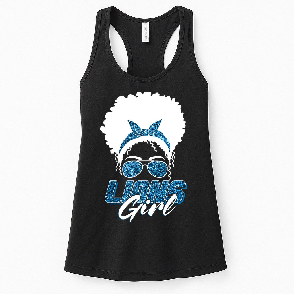 Cute Lions Girl Bandana Afro Hair Football Fan Womens Tank Top