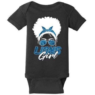Cute Lions Girl Bandana Afro Hair Football Fan Baby Bodysuit