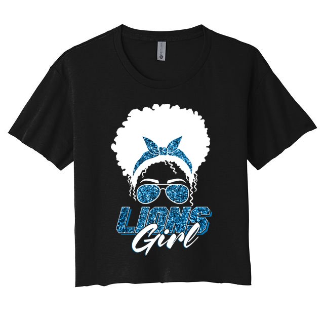 Cute Lions Girl Bandana Afro Hair Football Fan Crop Top