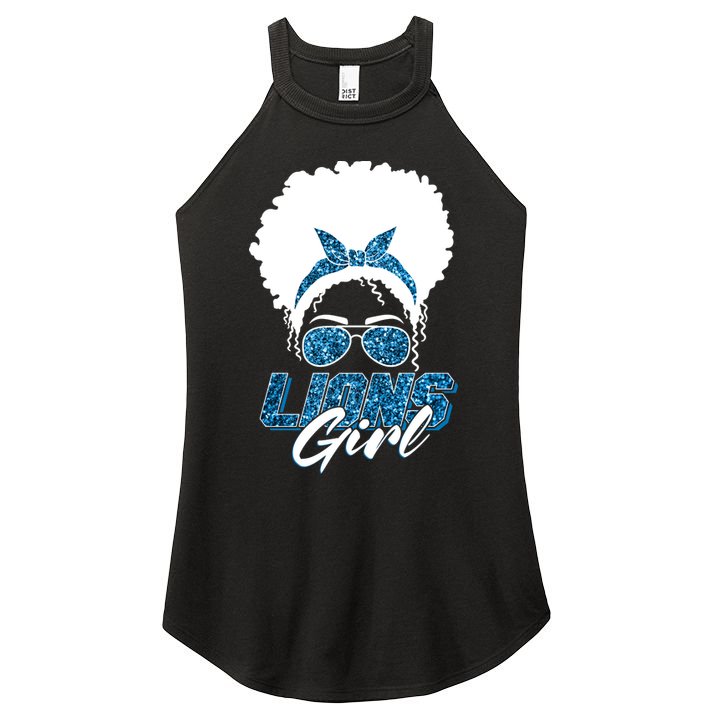 Cute Lions Girl Bandana Afro Hair Football Fan Women's Perfect Tri Rocker Tank