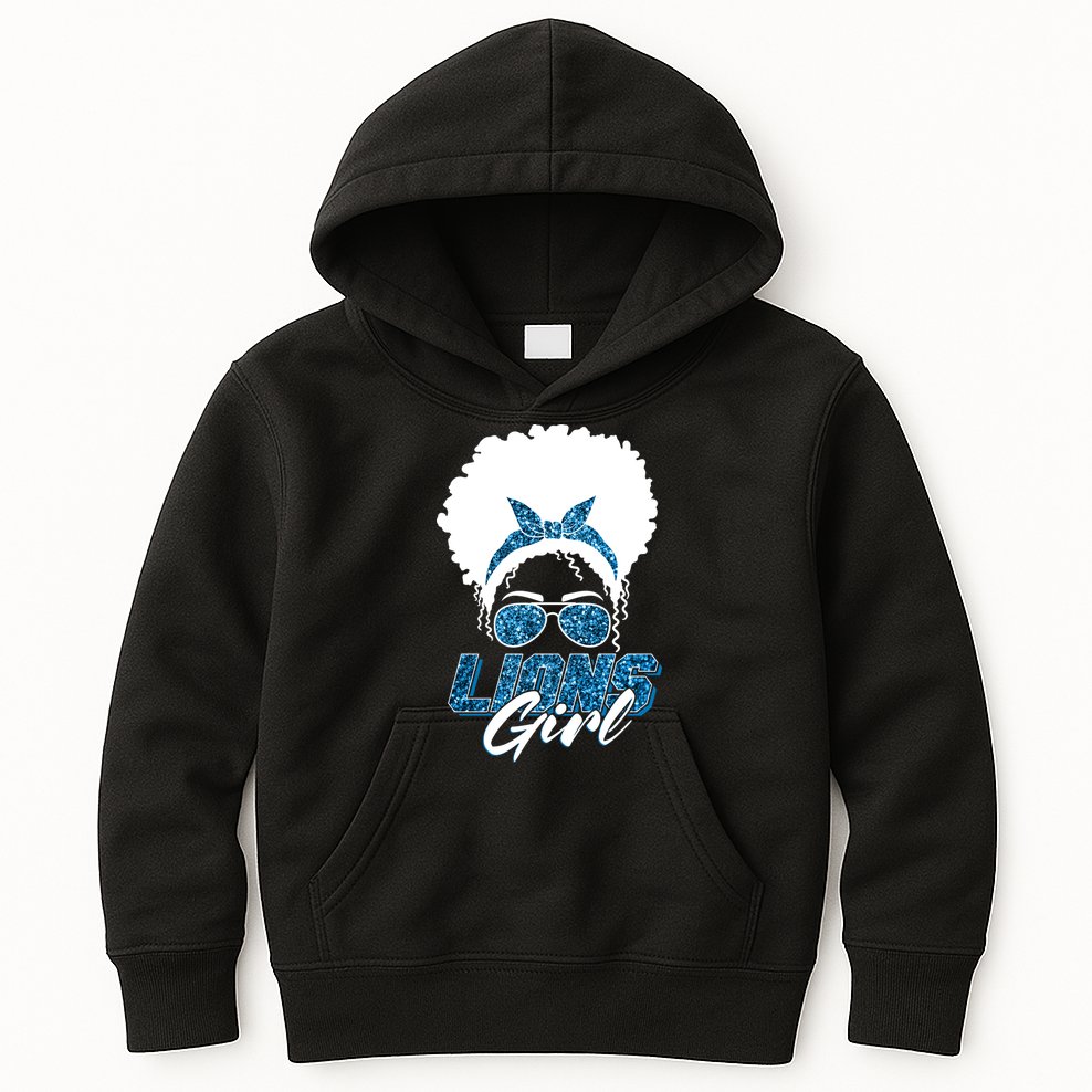 Cute Lions Girl Bandana Afro Hair Football Fan Kids Hoodie
